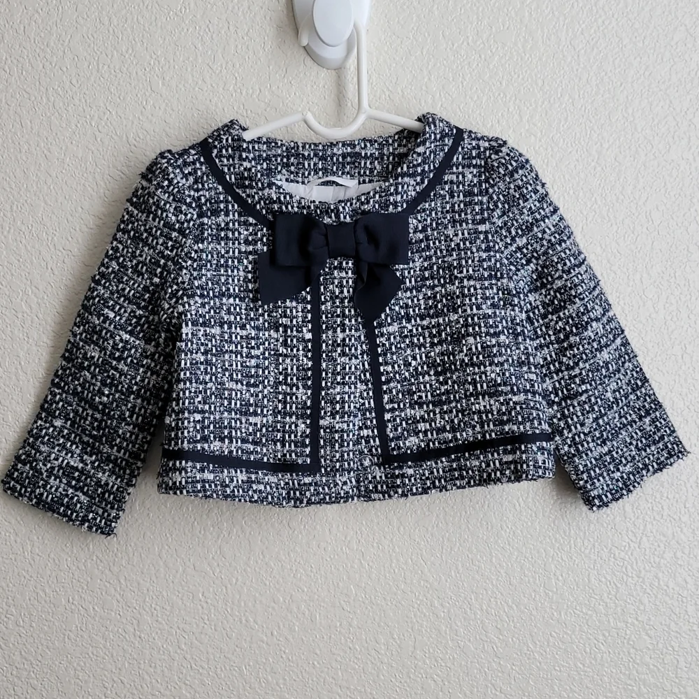 Janie & Jack Girls 2t Blazer Jacket Navy And White Tweed EUC‎